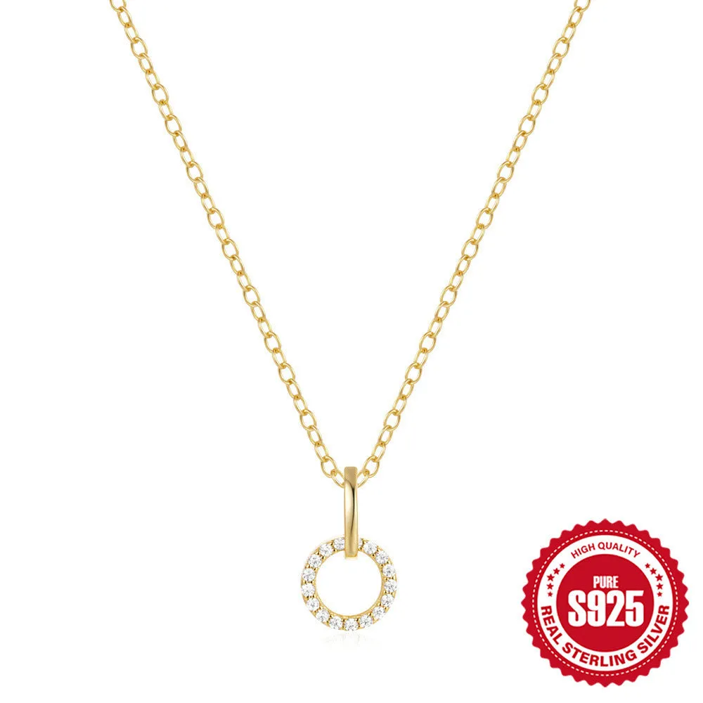 Gold-coloured 925 sterling silver women's clavicle chain with micro inlaid zircon pendant, adjustable from 21cm to 50cm