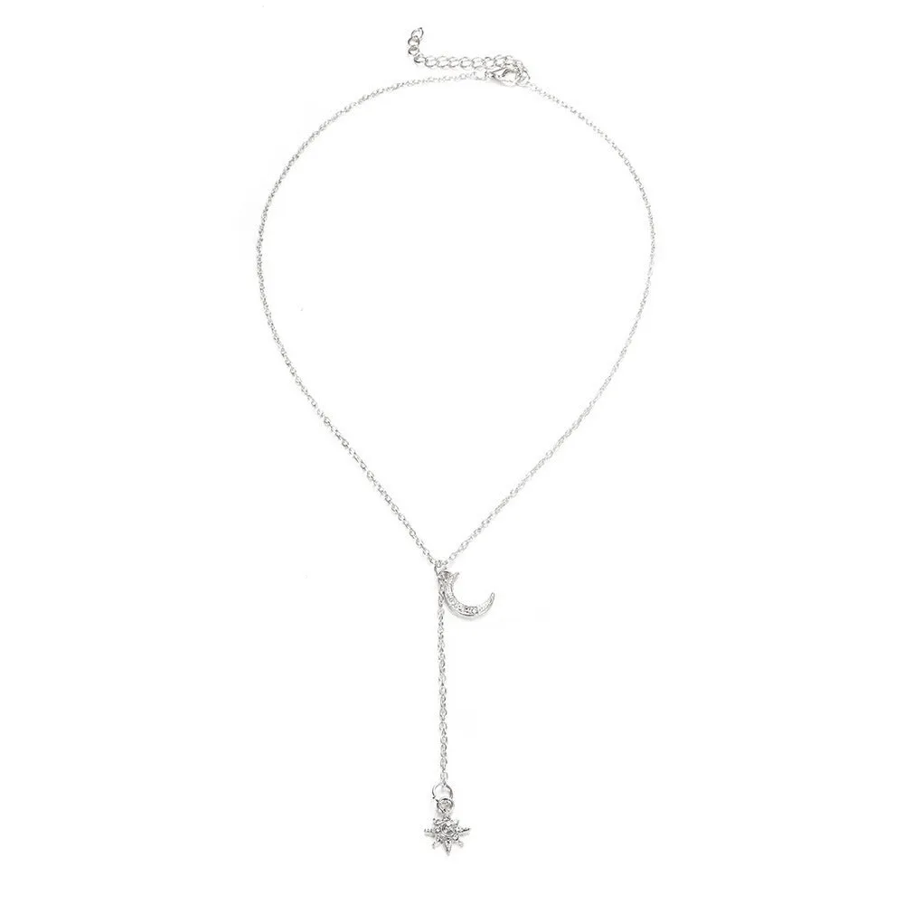 Retro moon sun star pendant necklace on snake bone chain, gold plated finish