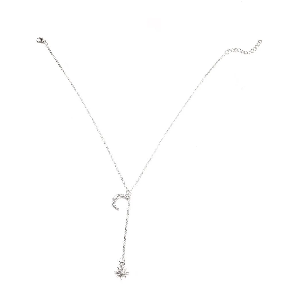 Retro moon sun star pendant necklace on snake bone chain, gold plated finish