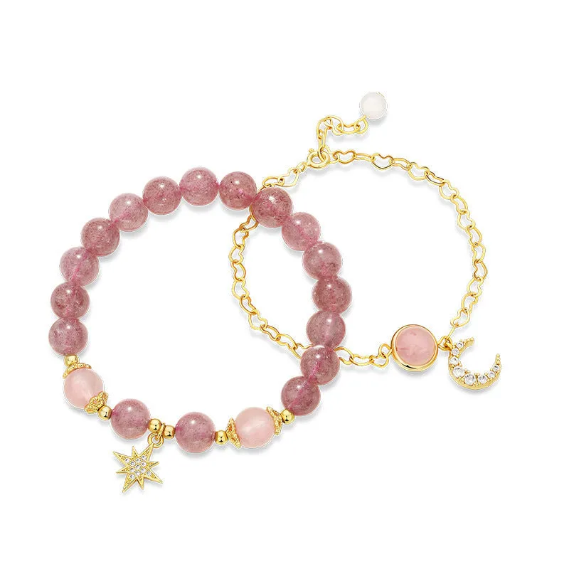 Strawberry crystal bracelet for women Korean style natural stone beads