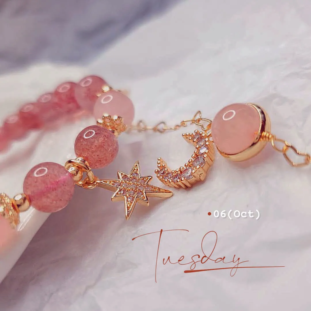 Strawberry crystal bracelet for women Korean style natural stone beads