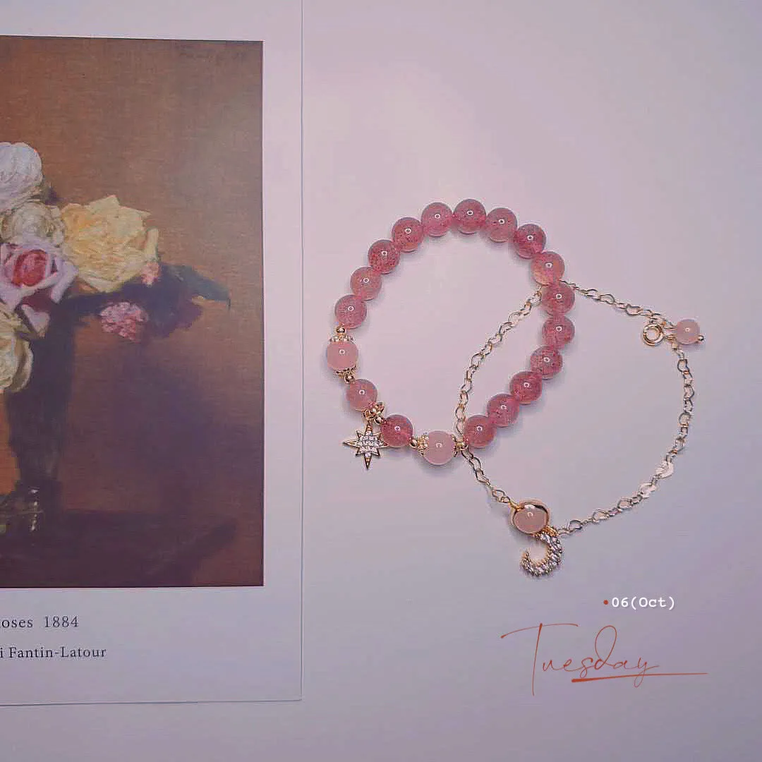 Strawberry crystal bracelet for women Korean style natural stone beads