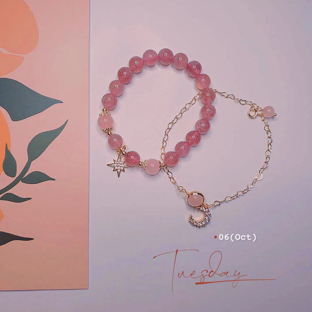 Strawberry crystal bracelet for women Korean style natural stone beads