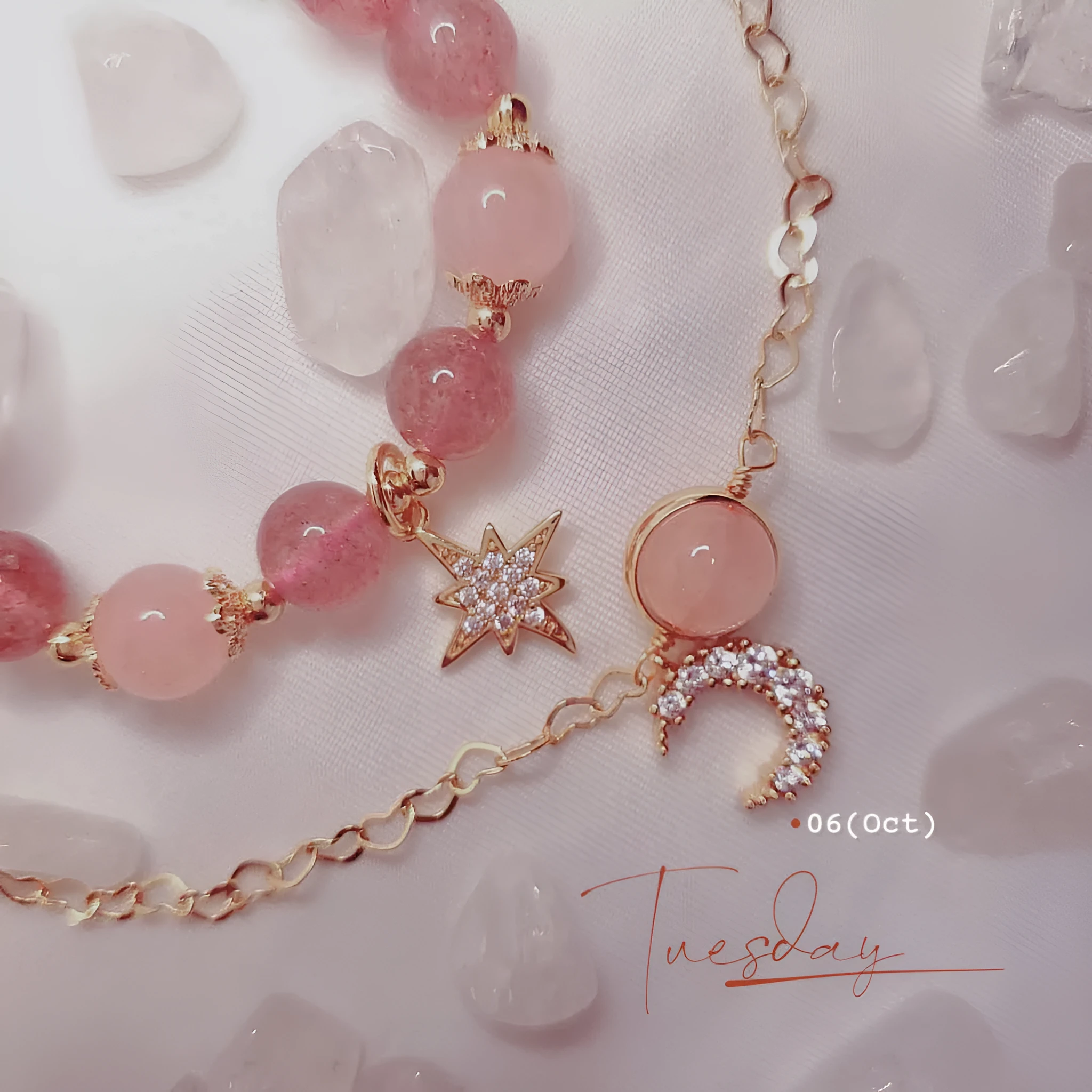 Strawberry crystal bracelet for women Korean style natural stone beads
