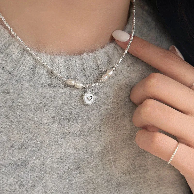 Fashion love heart pearl necklace for women with 925 sterling silver chain and 1.1cm pendant