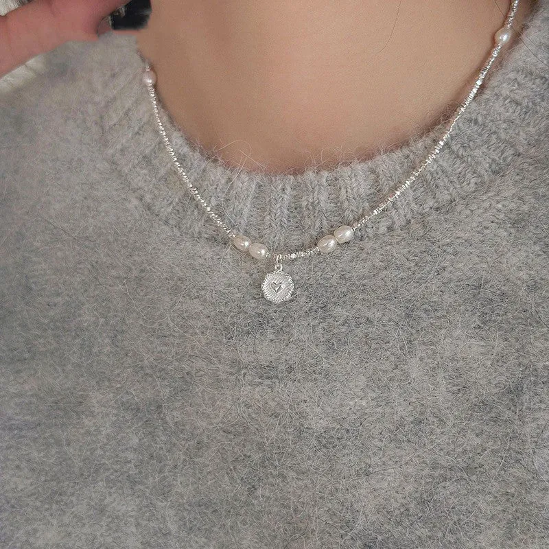 Fashion love heart pearl necklace for women with 925 sterling silver chain and 1.1cm pendant