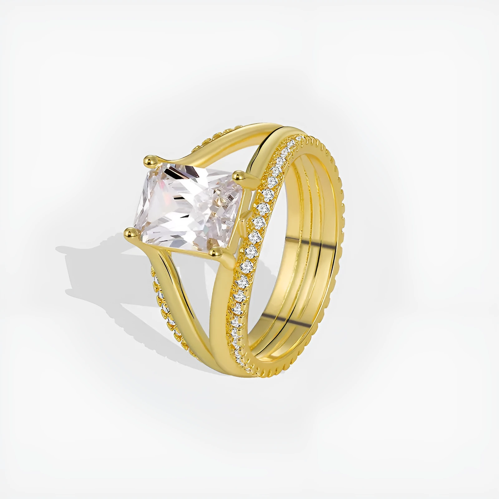 Gold geometric women's ring with square zircon stone on copper band
