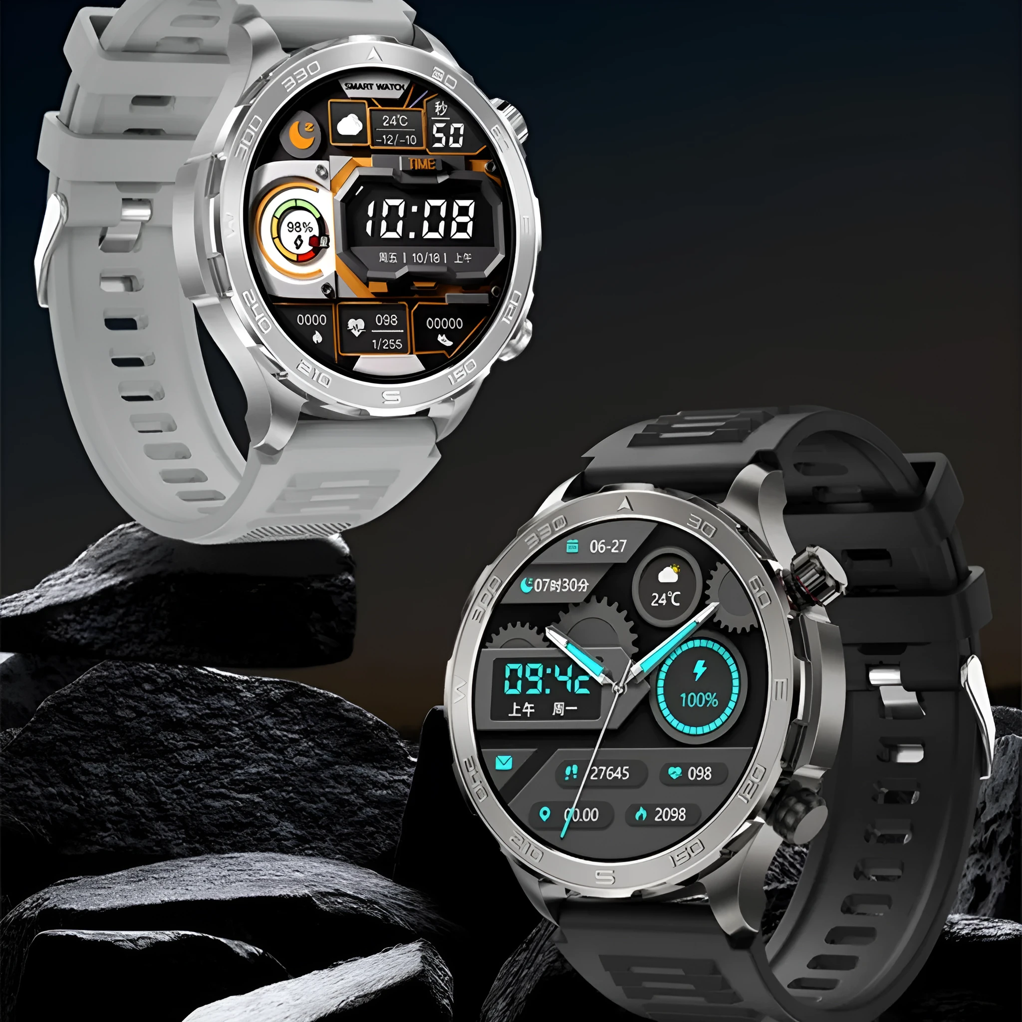 DK67 smart watch with TFT screen, black colour, showing step counting and heart rate monitoring features