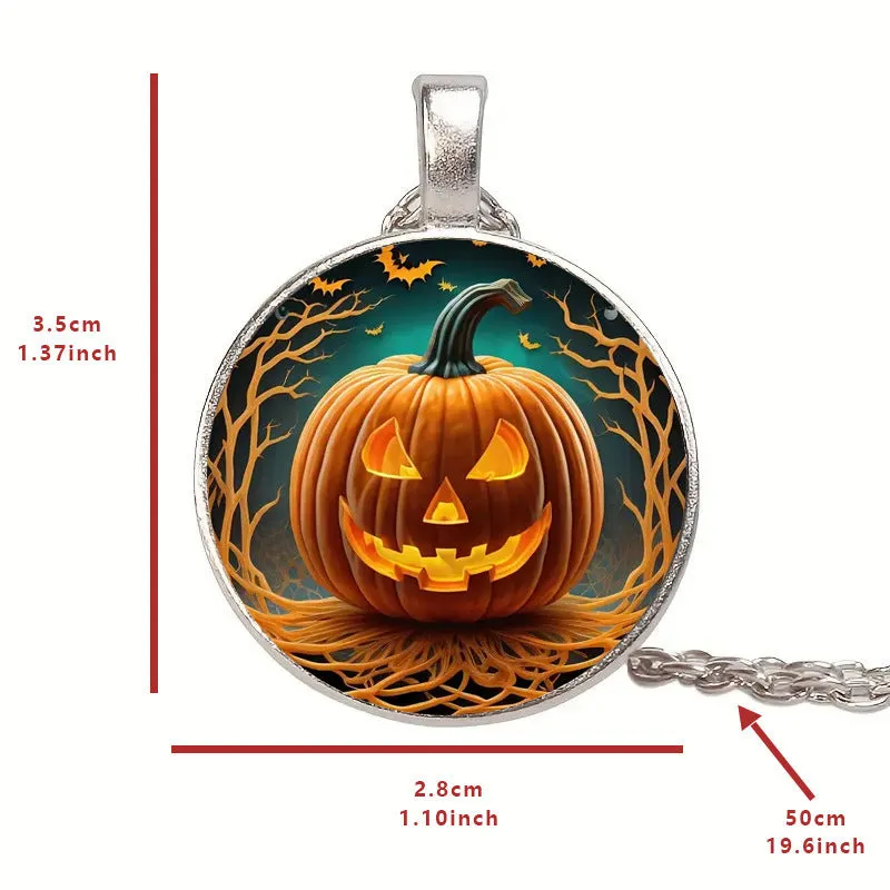 Halloween alloy clavicle necklace with pumpkin, ghost, and bat pendant in colour option N113536