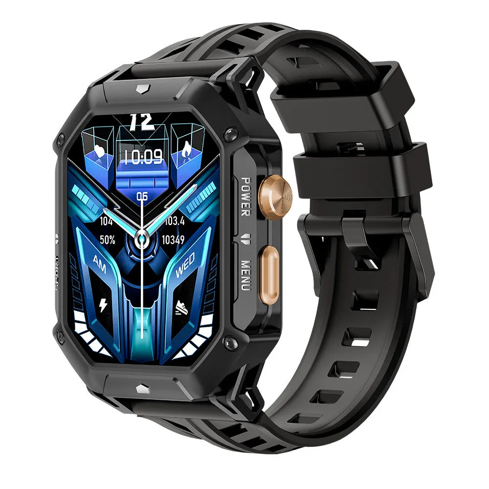 Smart watch with Bluetooth calling and gas compass in black, showing touch-button operation and IPS screen