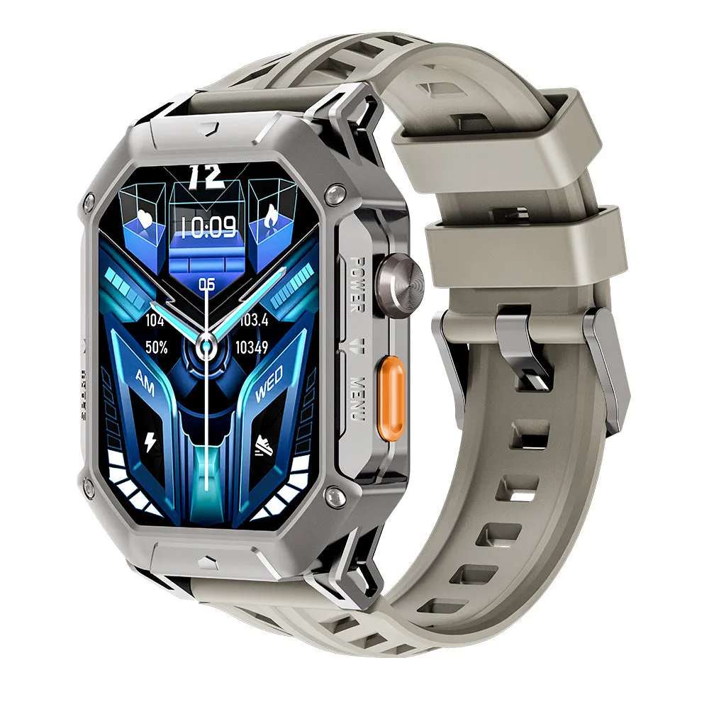 Smart watch with Bluetooth calling and gas compass in black, showing touch-button operation and IPS screen