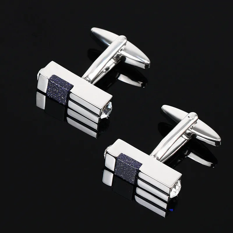 Men's alloy cufflinks with starry sky stone and diamond, silver colour, plain pattern, 100x100x96mm