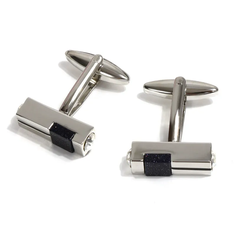 Men's alloy cufflinks with starry sky stone and diamond, silver colour, plain pattern, 100x100x96mm