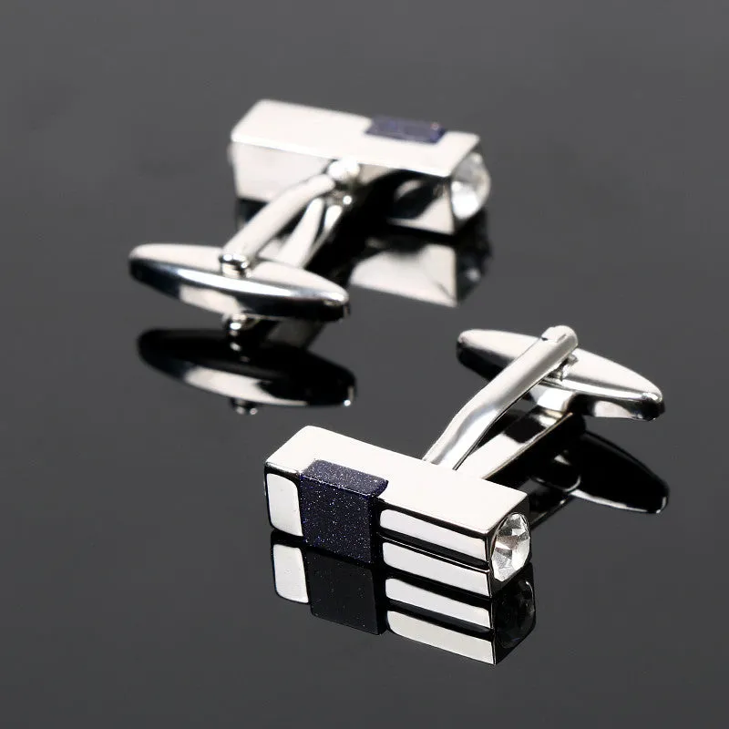 Men's alloy cufflinks with starry sky stone and diamond, silver colour, plain pattern, 100x100x96mm