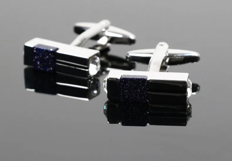 Men's alloy cufflinks with starry sky stone and diamond, silver colour, plain pattern, 100x100x96mm