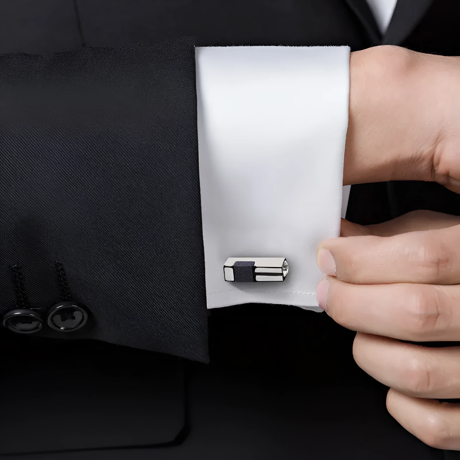 Men's alloy cufflinks with starry sky stone and diamond, silver colour, plain pattern, 100x100x96mm
