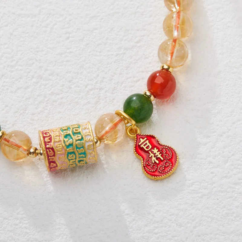 Hand-woven citrine crystal bracelet with five-sutra geometric design and 6mm beads