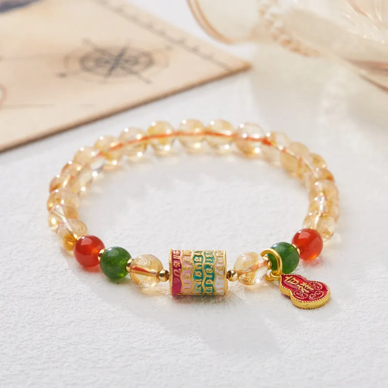 Hand-woven citrine crystal bracelet with five-sutra geometric design and 6mm beads