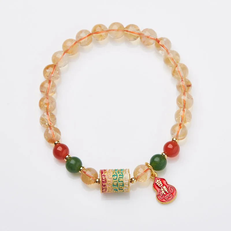 Hand-woven citrine crystal bracelet with five-sutra geometric design and 6mm beads