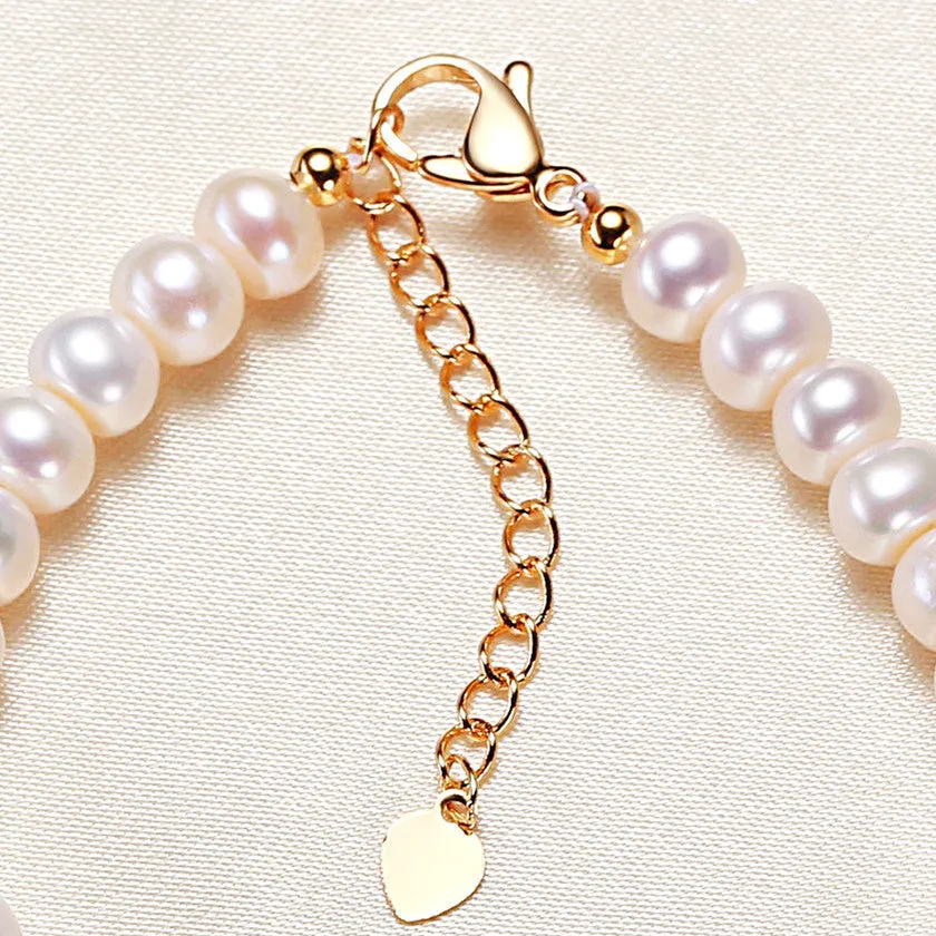 Freshwater pearl bracelet plain white round pearl flower shape design women's jewellery 18cm length