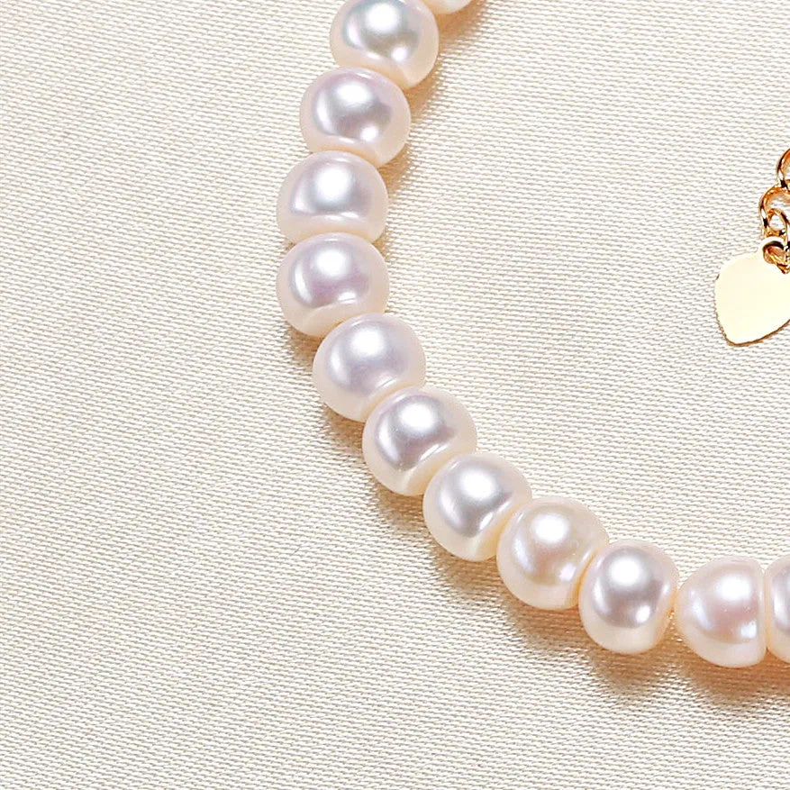 Freshwater pearl bracelet plain white round pearl flower shape design women's jewellery 18cm length
