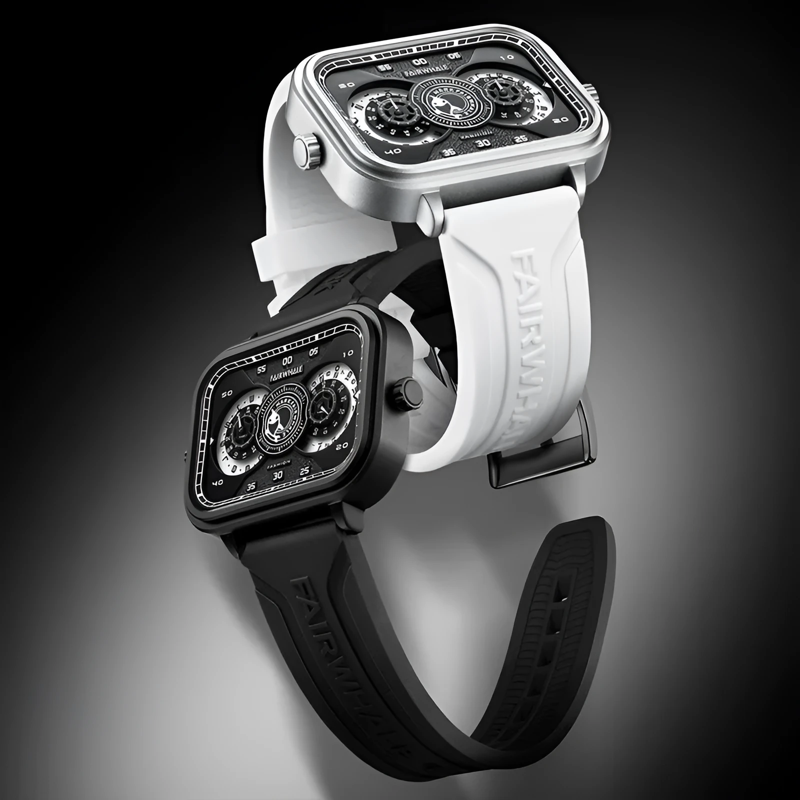 Men's multi-functional quartz watch with luminous display, alloy case, and silicone strap on a white background