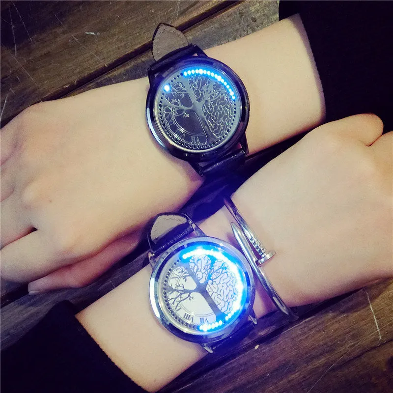 Tide intelligent circular true belt LED watch with metal dial, black colour, 3.5cm size