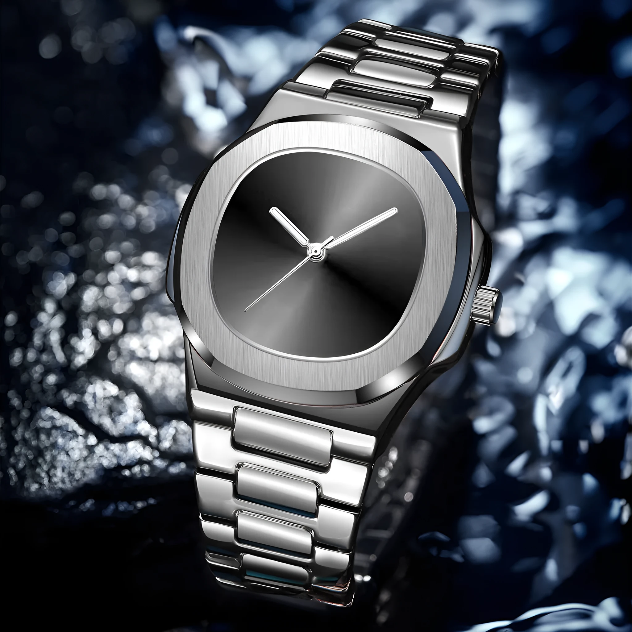 Men's waterproof quartz watch in silver with 15mm case and business style