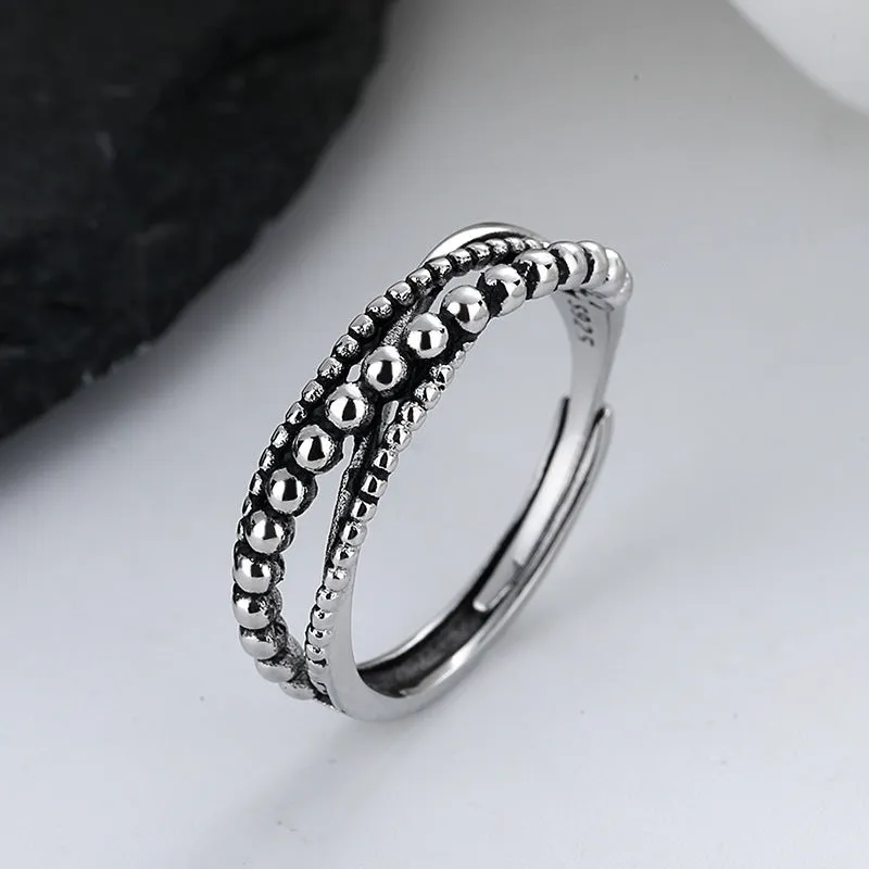 Adjustable copper couple ring with vintage geometric shape and electroplated finish