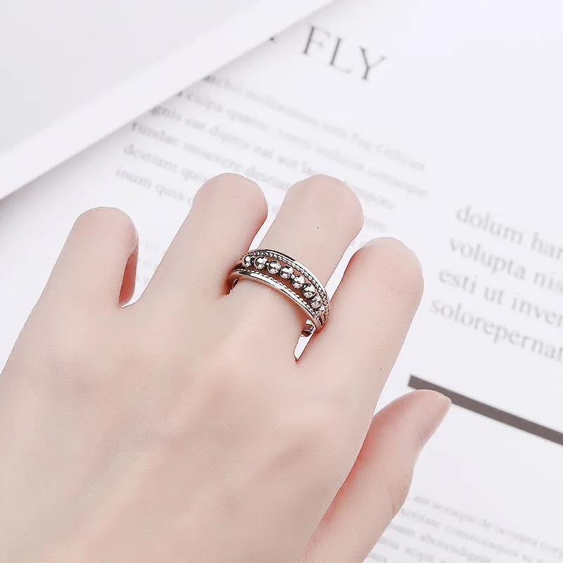 Adjustable copper couple ring with vintage geometric shape and electroplated finish