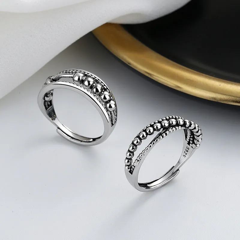 Adjustable copper couple ring with vintage geometric shape and electroplated finish
