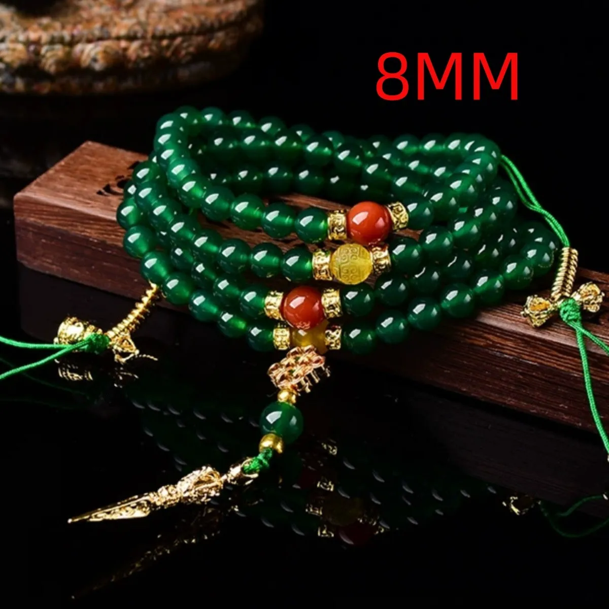 Handmade multi-strand bracelet made with round green agate beads from Brazil