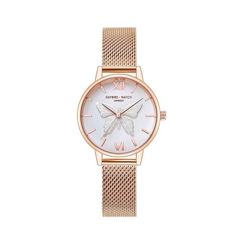 Women's quartz wrist watch with bee and butterfly decoration, small three-hand display, 10m water resistant, style option A