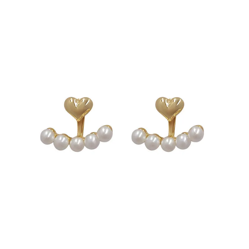 Silver needle small pearl heart stud earrings for women A035 colour zinc alloy geometric design