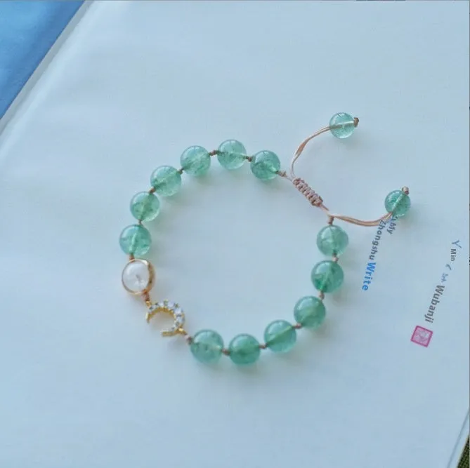 Handmade strawberry quartz crystal bracelet with Hetian jade peach blossom decoration and various charm styles