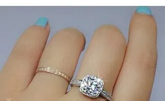 Real diamond ring in 925 silver Korean edition design on white background