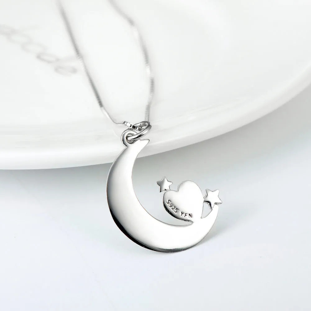 925 silver moon and star pendant necklace on 18 inch chain, pendant size 27x21mm