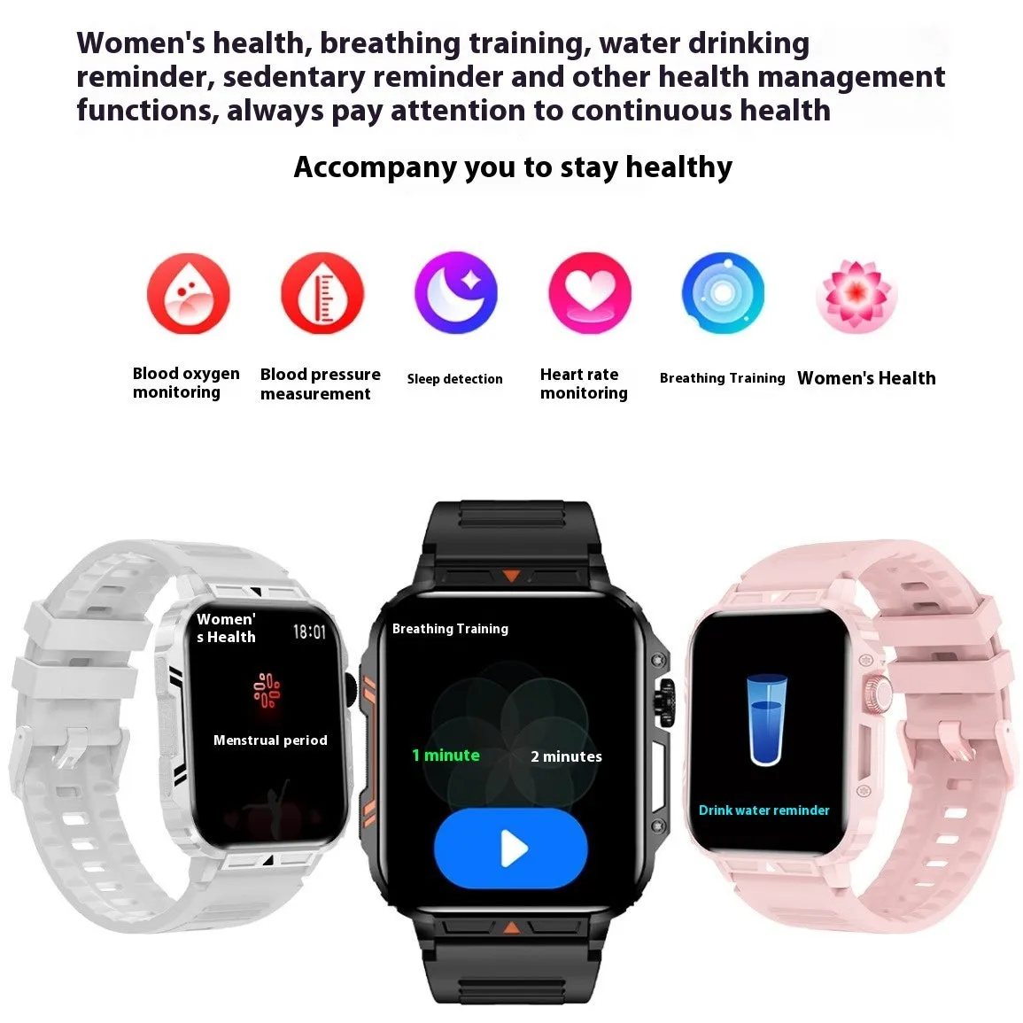 Smart wireless call sport step counting watch with heart rate monitor in black, white, pink, green colours