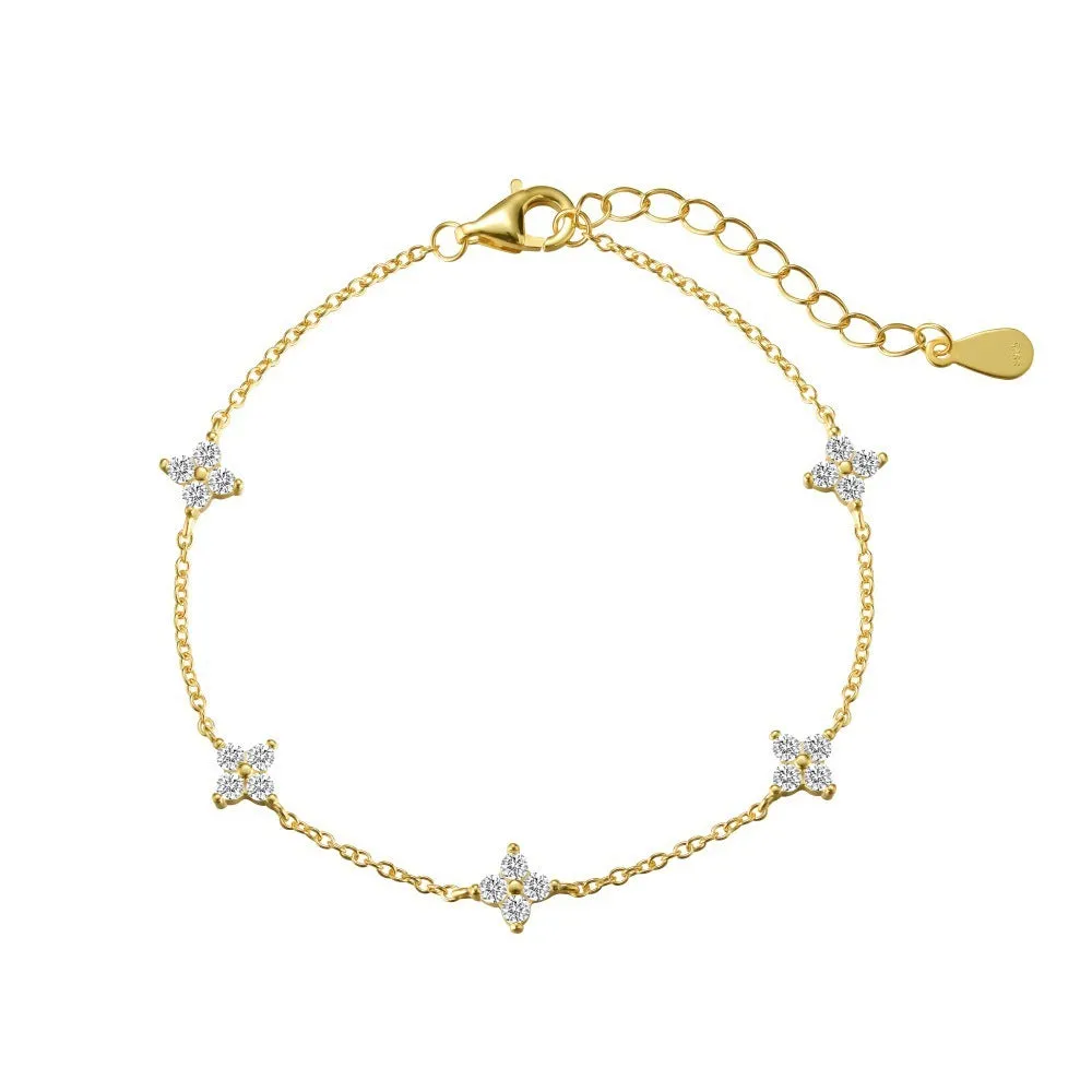 S925 sterling silver necklace and bracelet set with starry zircon design, platinum colour, clavicle chain style