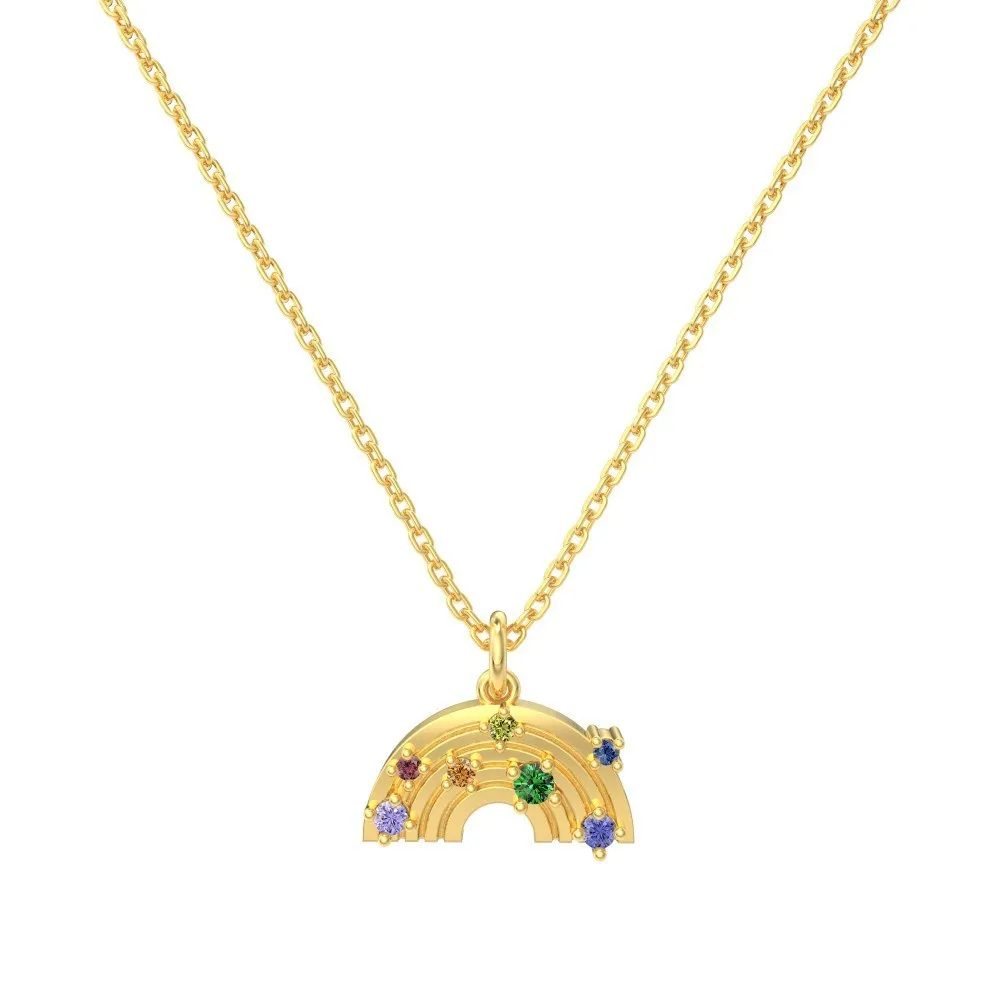 S925 sterling silver necklace with rainbow inlaid U-shaped geometric pendant on clavicle chain in platinum finish