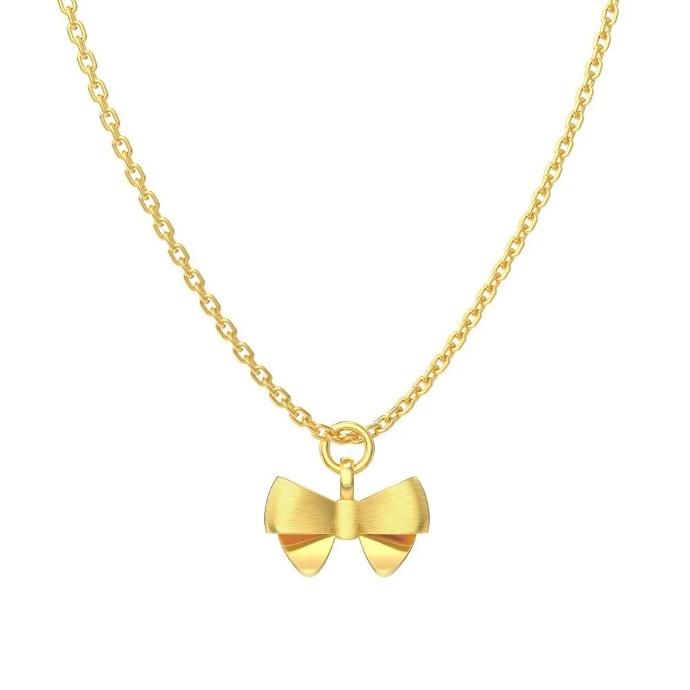 925 silver matte bow necklace with electroplated gold finish on display