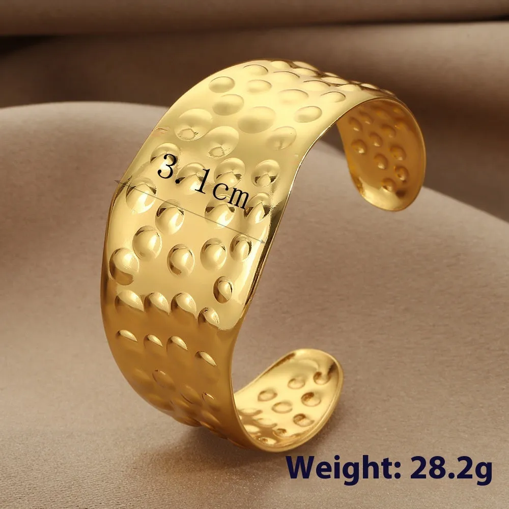 Stainless steel bracelet with lotus ring and glossy stripes, ellipse and line design, electroplated finish