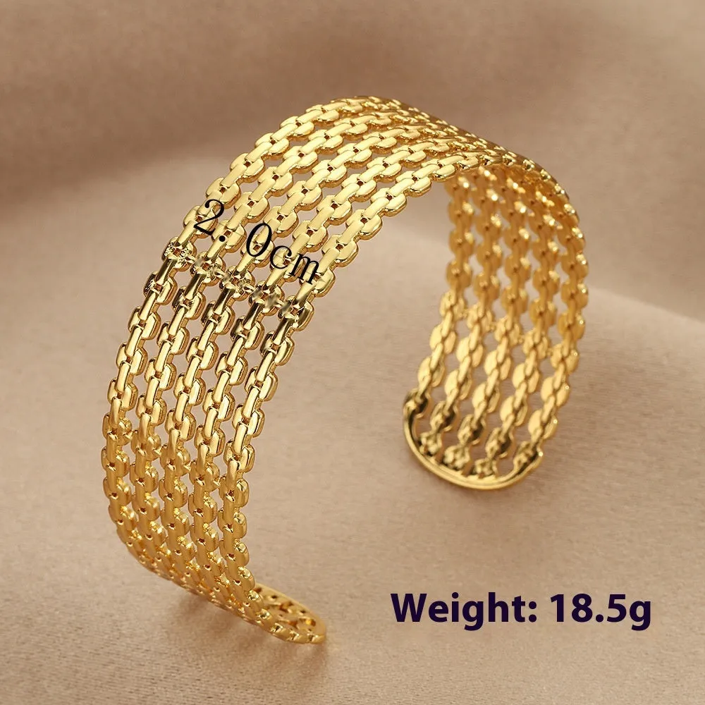 Stainless steel bracelet with lotus ring and glossy stripes, ellipse and line design, electroplated finish