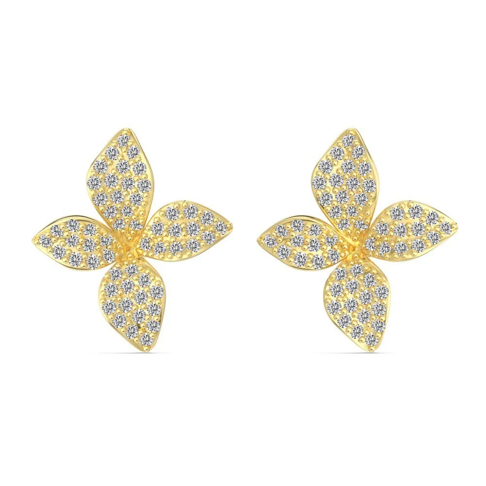 925 silver flower design open ring, necklace, and earring suite with white zircon inlay on a white background