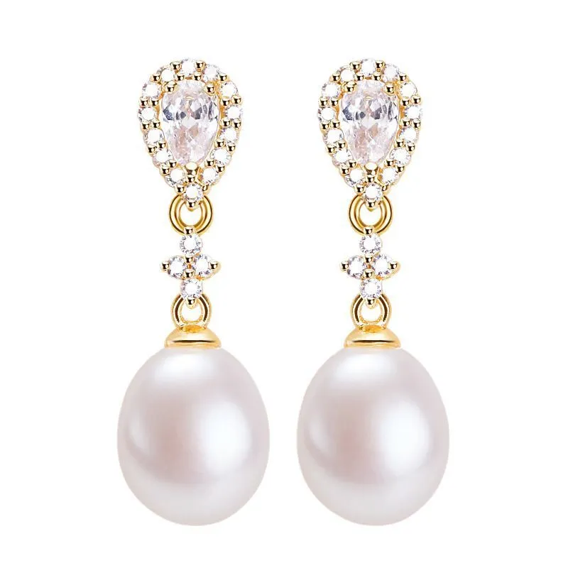 Gold alloy ear studs with micro-inlaid zircon and artificial gemstone in flat circle shape