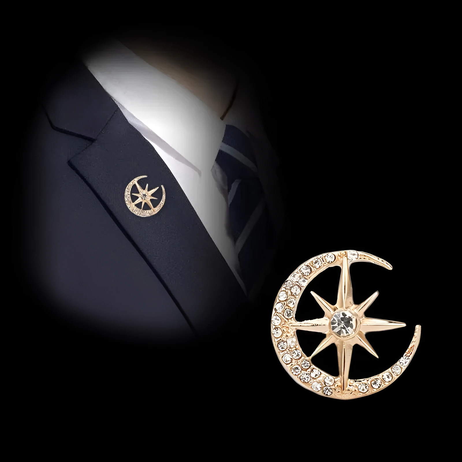 Gold and silver star-shaped zinc alloy brooch pin for suit decoration