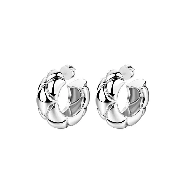 Gold diamond plaid women's stud earrings real gold plated copper geometric 24mm diameter