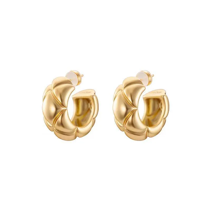 Gold diamond plaid women's stud earrings real gold plated copper geometric 24mm diameter