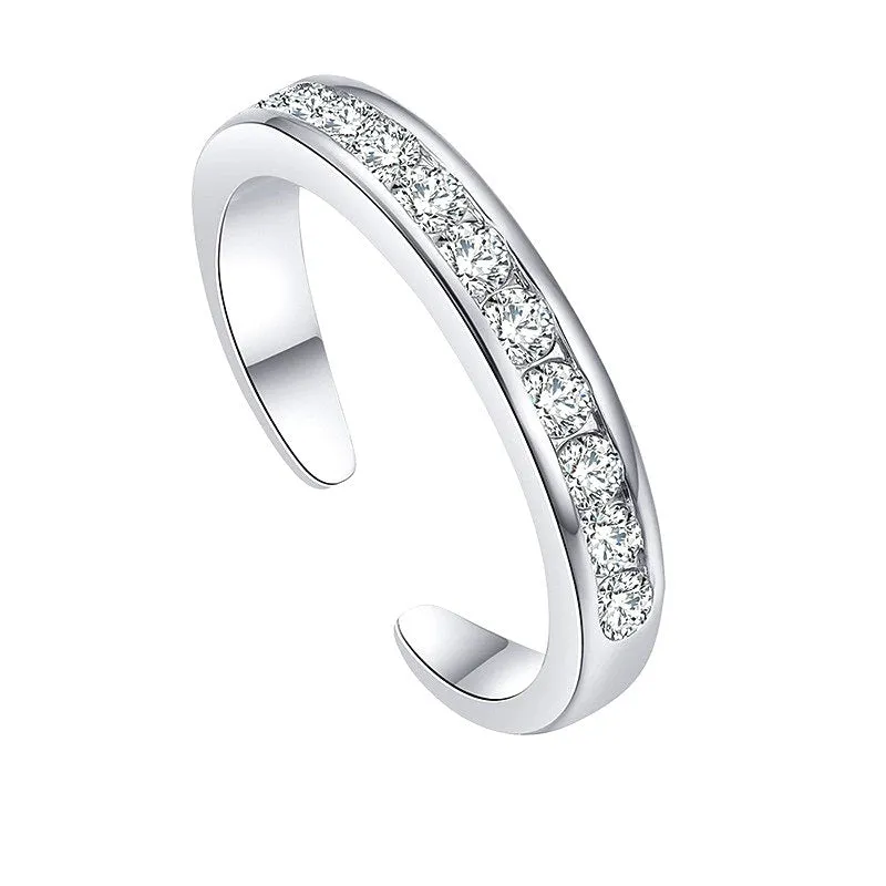 Silver open foot ring for women with adjustable opening bow shape and English letter detail