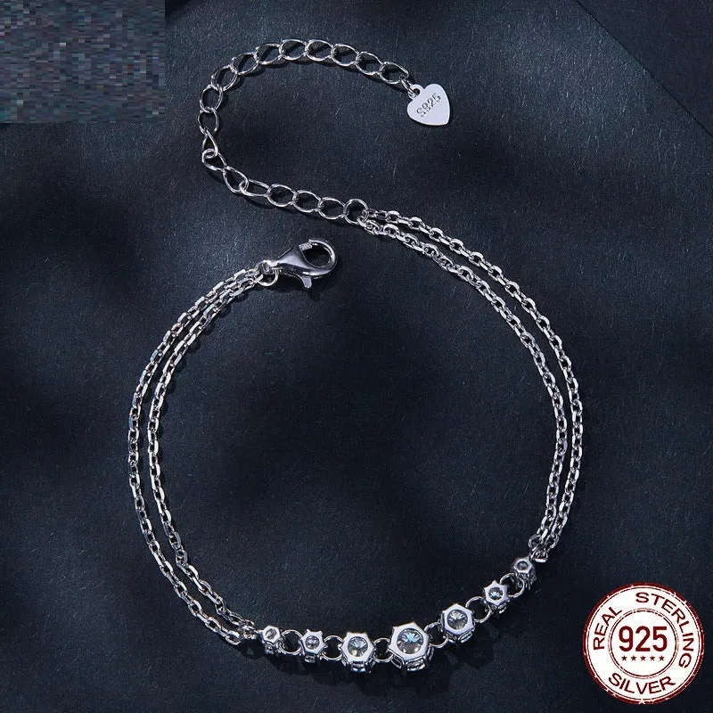S925 sterling silver double-layer geometric bracelet with electroplating, 925 silver purity, women's jewellery